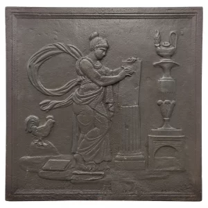 Antike Kaminplatte / Rückwand "schreibende Frau"