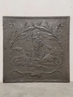 Antike Kaminplatte mit Poseidon "Gott der Meere"