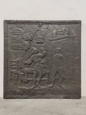 Antike Kaminplatte / Rückwand "Zwei Männer im Gespräch"