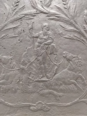 Antike Kaminplatte mit Poseidon "Gott der Meere"